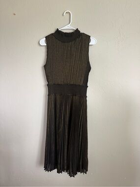 Nanette Lepore Sleeveless Pleated Black/gold Dress with High Neck